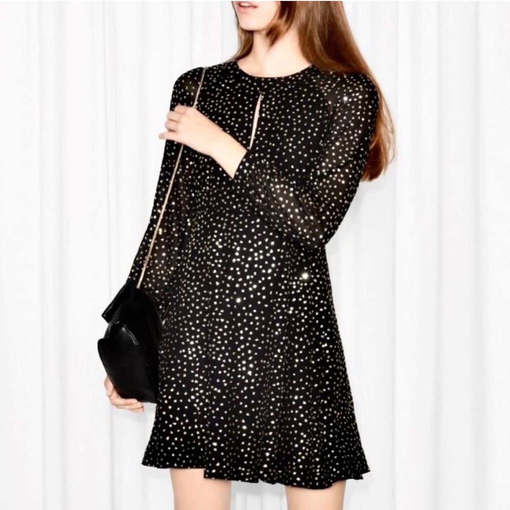 & Other Stories Black and Gold Mini Dress